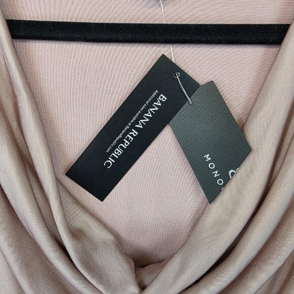 Banana Republic Dress Womens Small Cowl Neck Sleeveless Midi Ruched Monogram - Picture 4 of 13